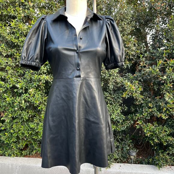 Zara Dresses & Skirts - Zara Black Patent Faux Leather Puff Sleeve Whimsy Goth Pleather Mini Dress Med
